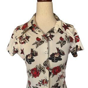 Vintage Rare 80s 90s Betsey Johnson Sailor Jerry Tattoo Dagger Collar Dress Sz M